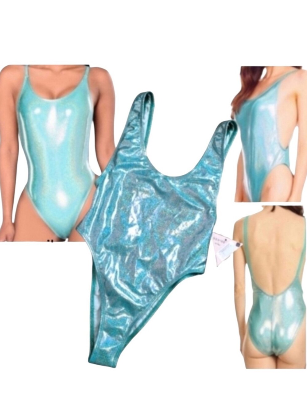 dippin' daisy's Women's revibe Holographic aqua glitter cheeky swimsuit 1093M M